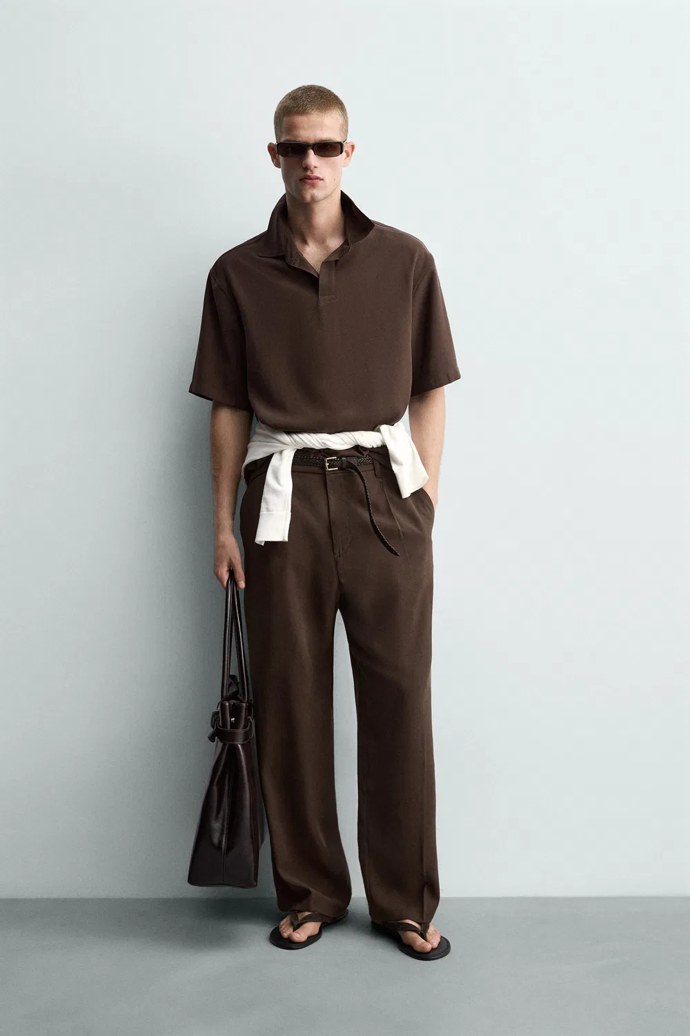 Свободные, струящиеся, плиссированные брюки ZARA, Brown