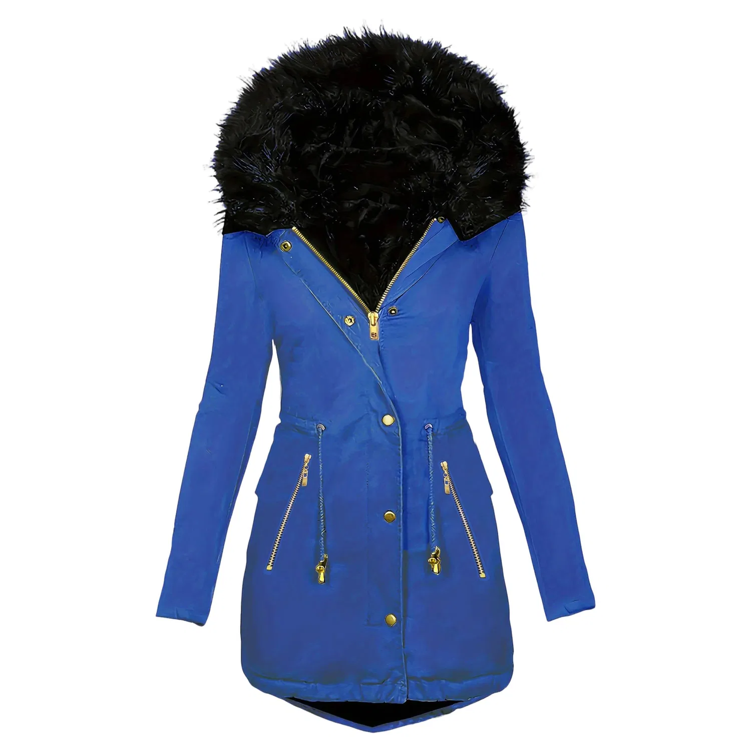 Женское зимнее пальто средней длины с принтом, Royal Blue