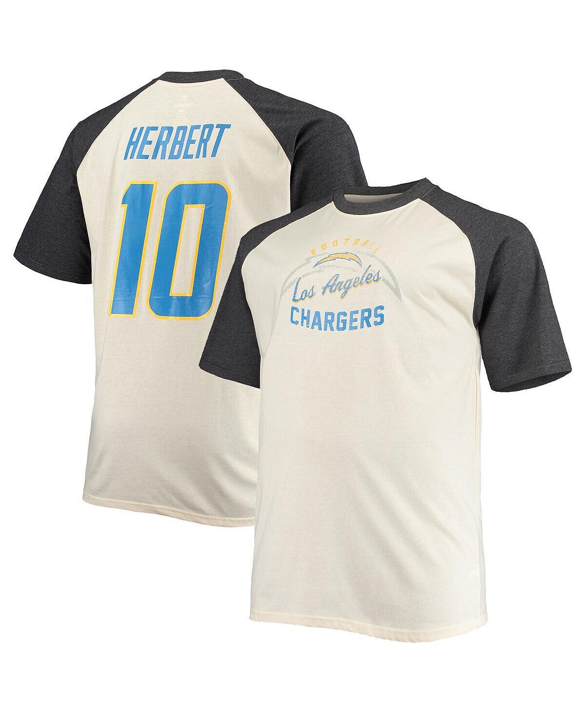 

Мужская футболка justin herbert oatmeal los angeles chargers big and tall player с именем и номером реглан Profile, мульти