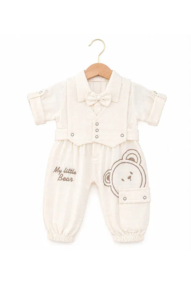 Детское боди-комбинезон для мальчиков хлопковый Basics Kardeşler Bebe, Ecru