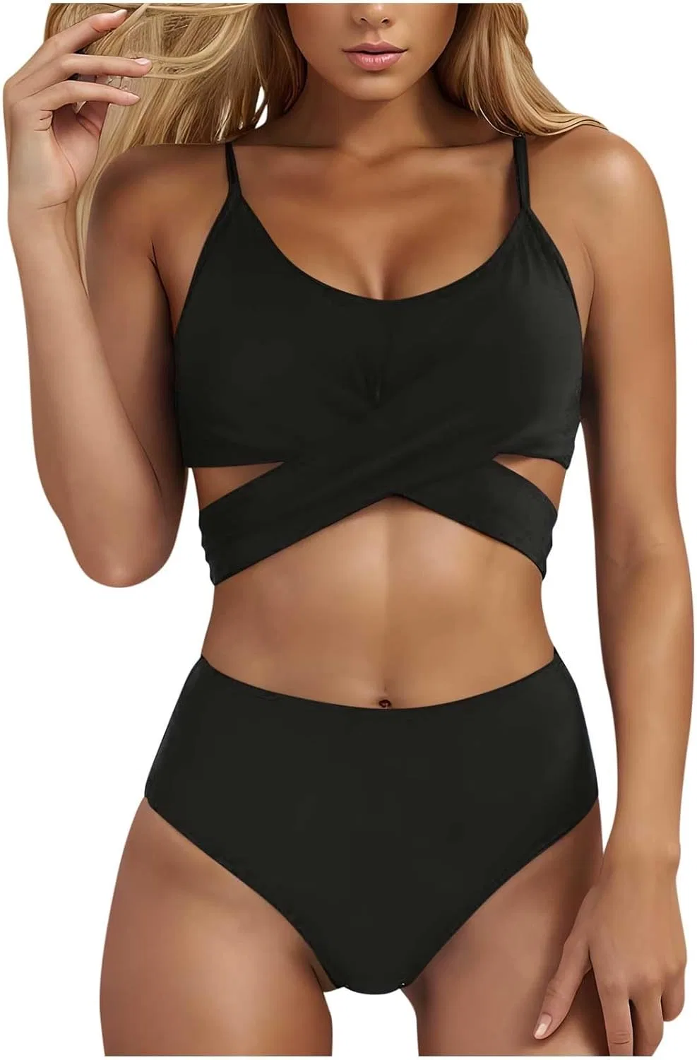 Женский бикини-комплект с утяжкой живота Push Up High Waisted, Black