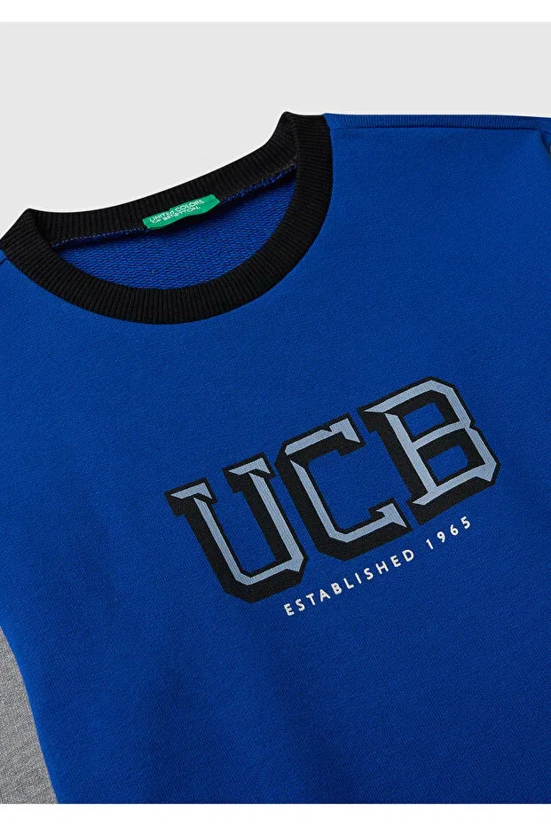 Детские свитшот для мальчиков с принтом United Colors Of Benetton, Blue-Grey — фото 3