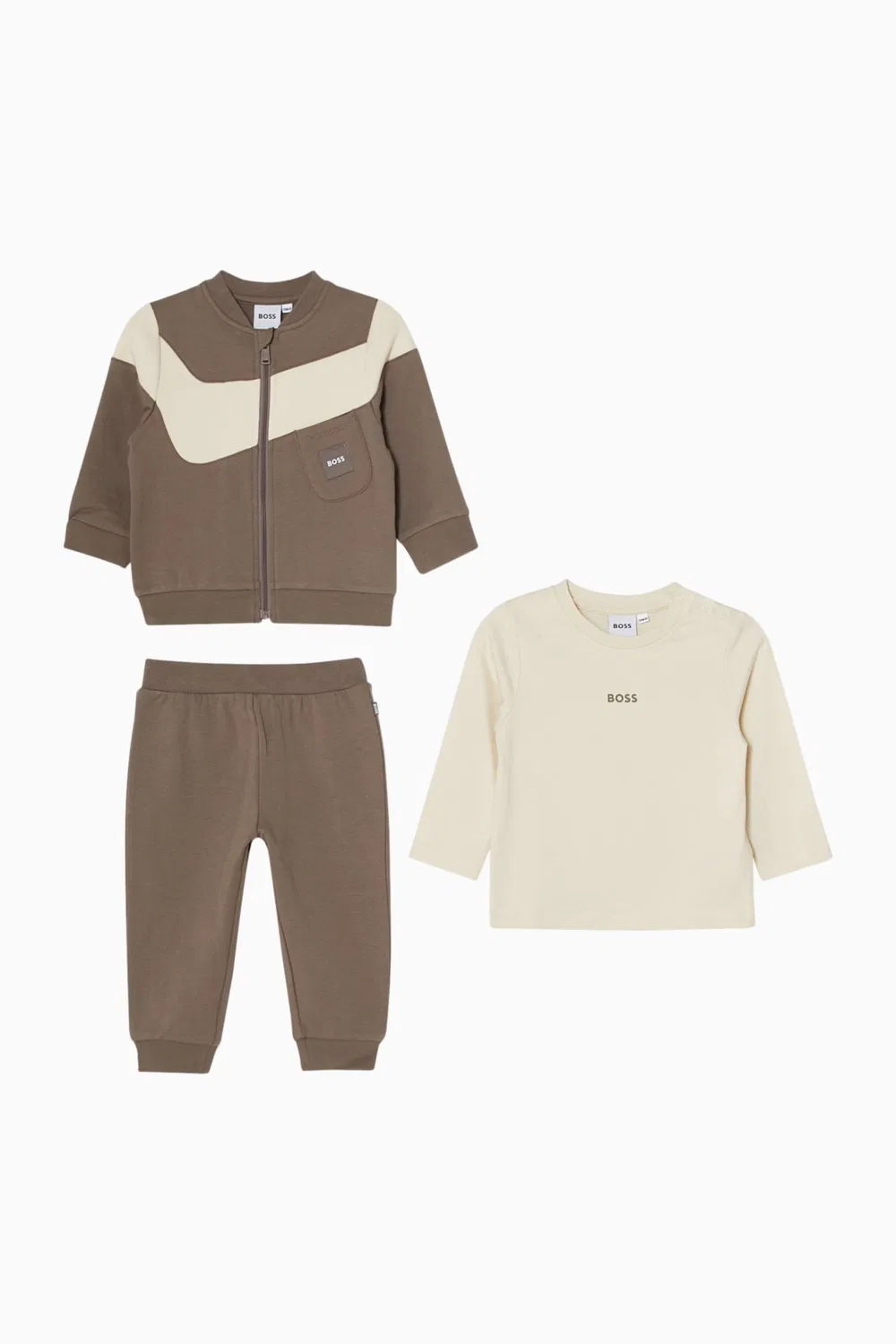 Комплект спортивный с логотипом в подарок из хлопка BOSS Kidswear, серый