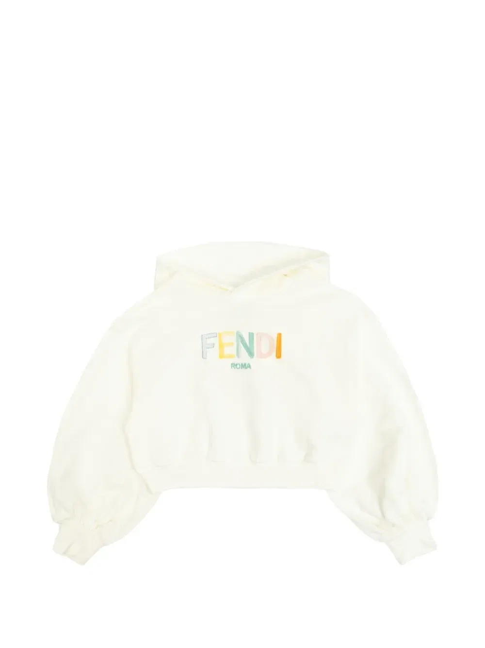 Укороченное худи с вышитым логотипом Fendi Kids, белый