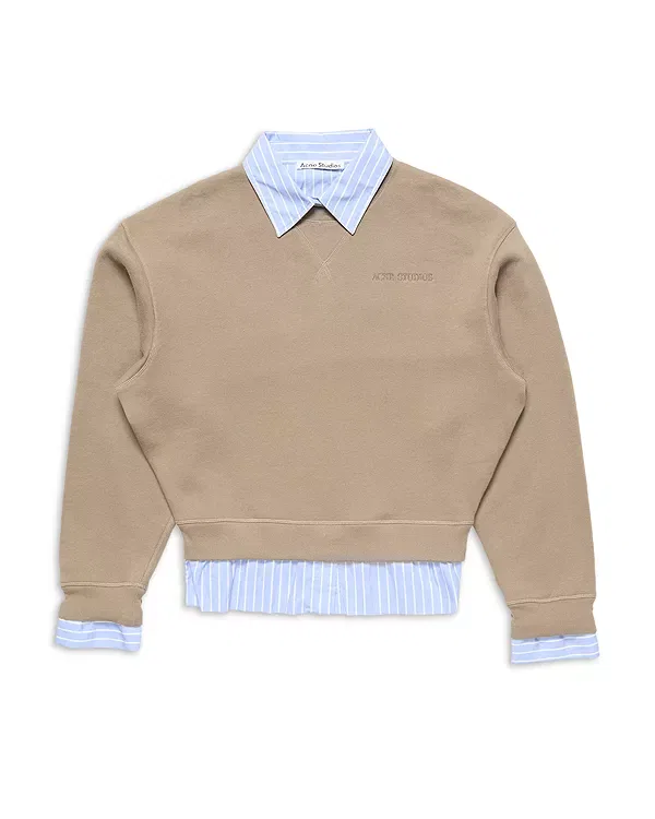 Женский свитшот с контрастным воротником Layered look sweatshirt Acne Studios, бежевый/синий