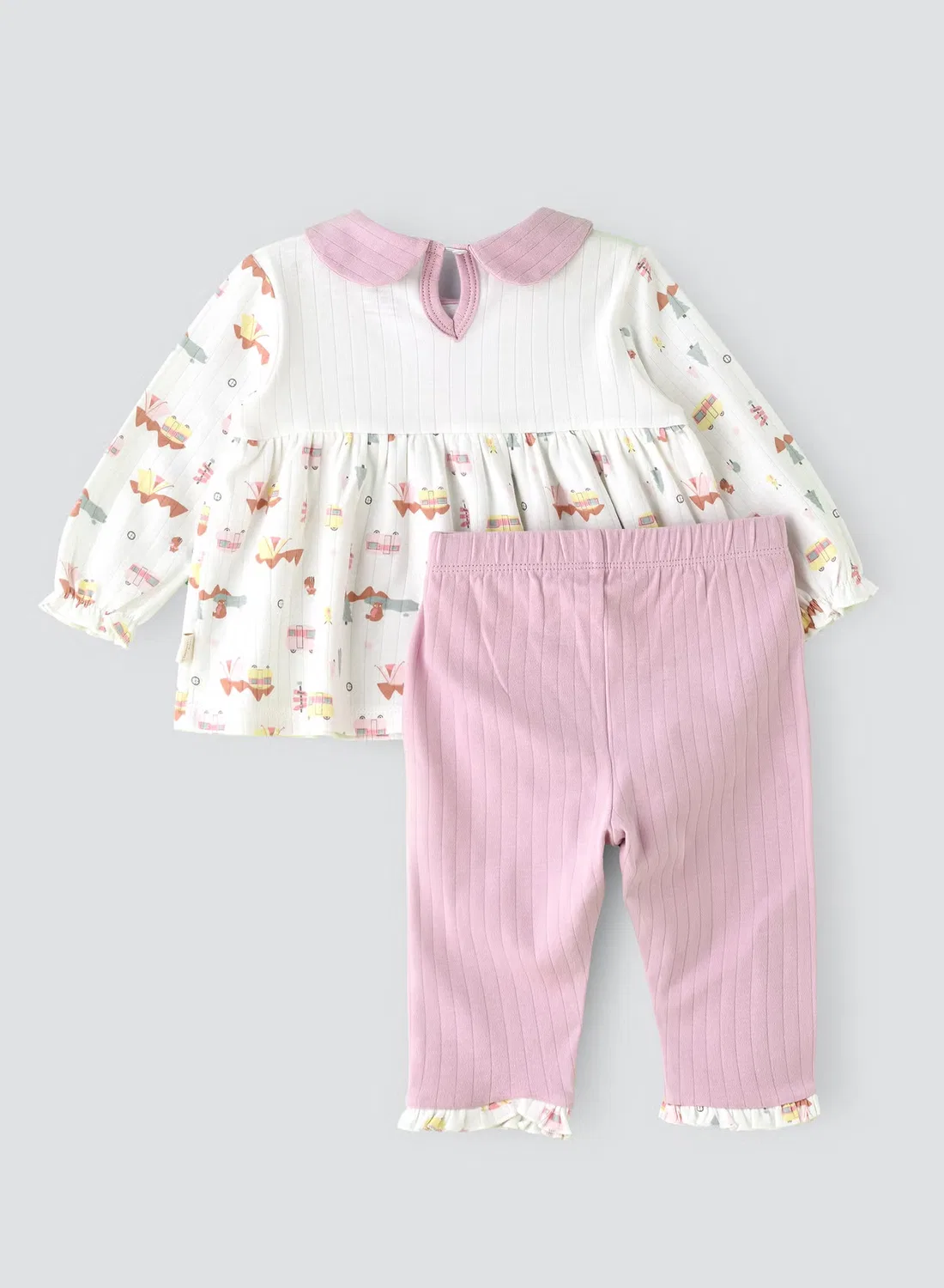 Комплект с вышивкой кролика топ с баской и леггинсы в рубчик Elegant Kids, мультиколор — фото 2