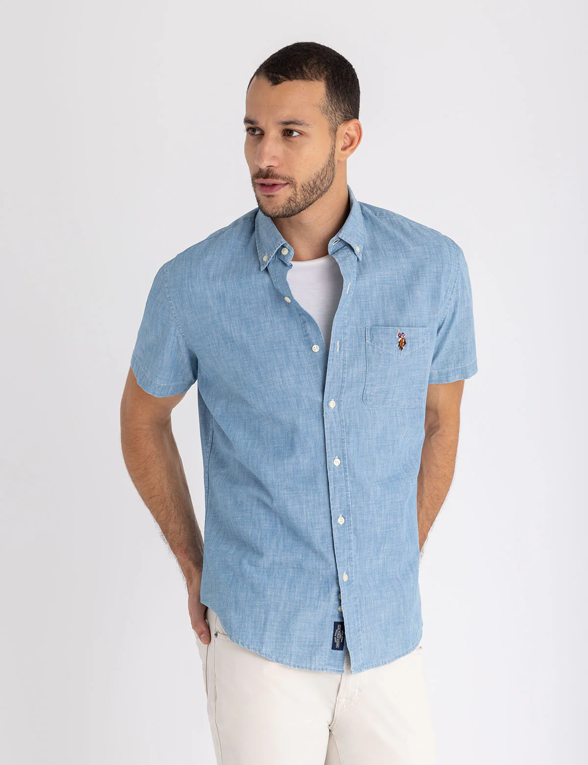 

Рубашка U.S. Polo Assn Short Sleeve Indigo Chambray With Pocket, светло-синий