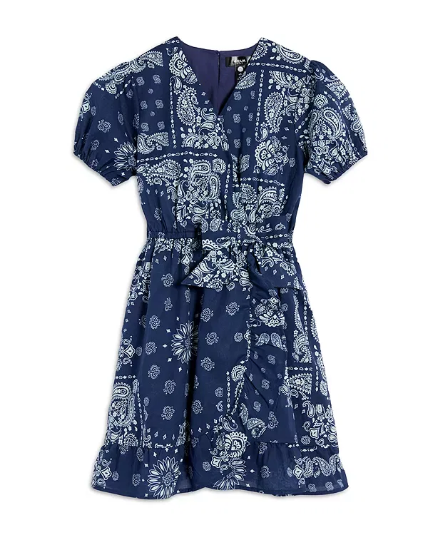 Детское платье для девочек с принтом Faux Wrap Bandana Dress Aqua, темно-синий