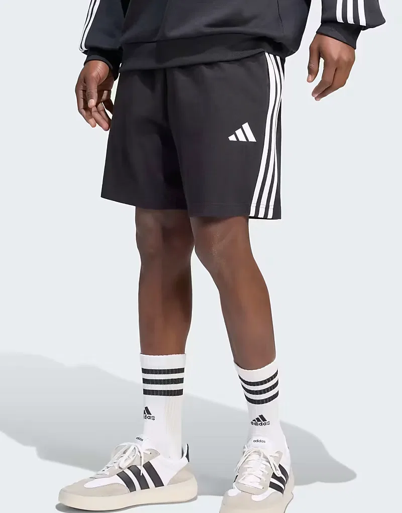 Трикотажные шорты Adidas Performance Essentials с тремя полосками, черно-белые — фото 2