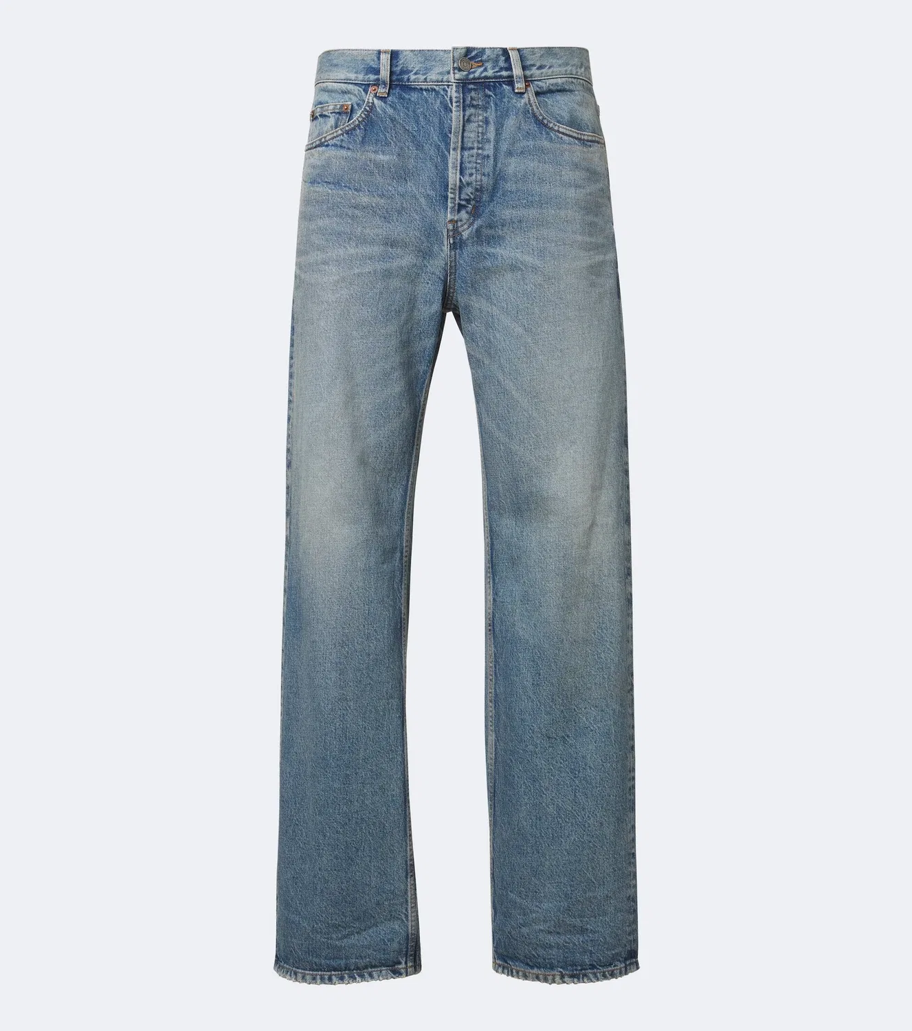 Прямые джинсы с потертостями Saint Laurent, синий