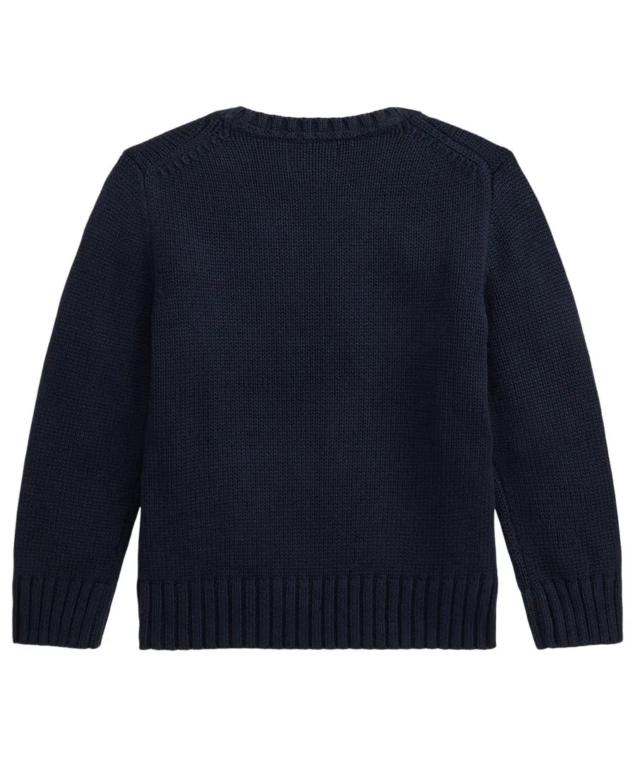 Детский свитер с круглым вырезом, хлопковый, с вышивкой Pony Polo Ralph Lauren, Navy — фото 2