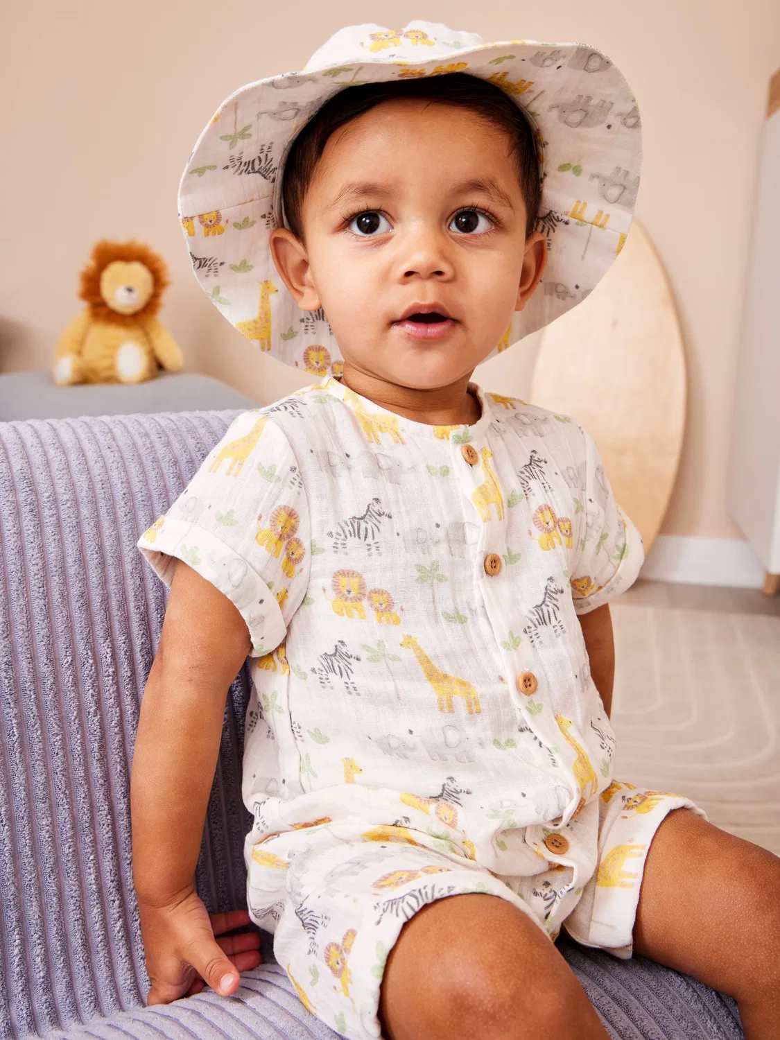 Ромпер с головным убором Safari, JoJo Maman Bébé, кремовый