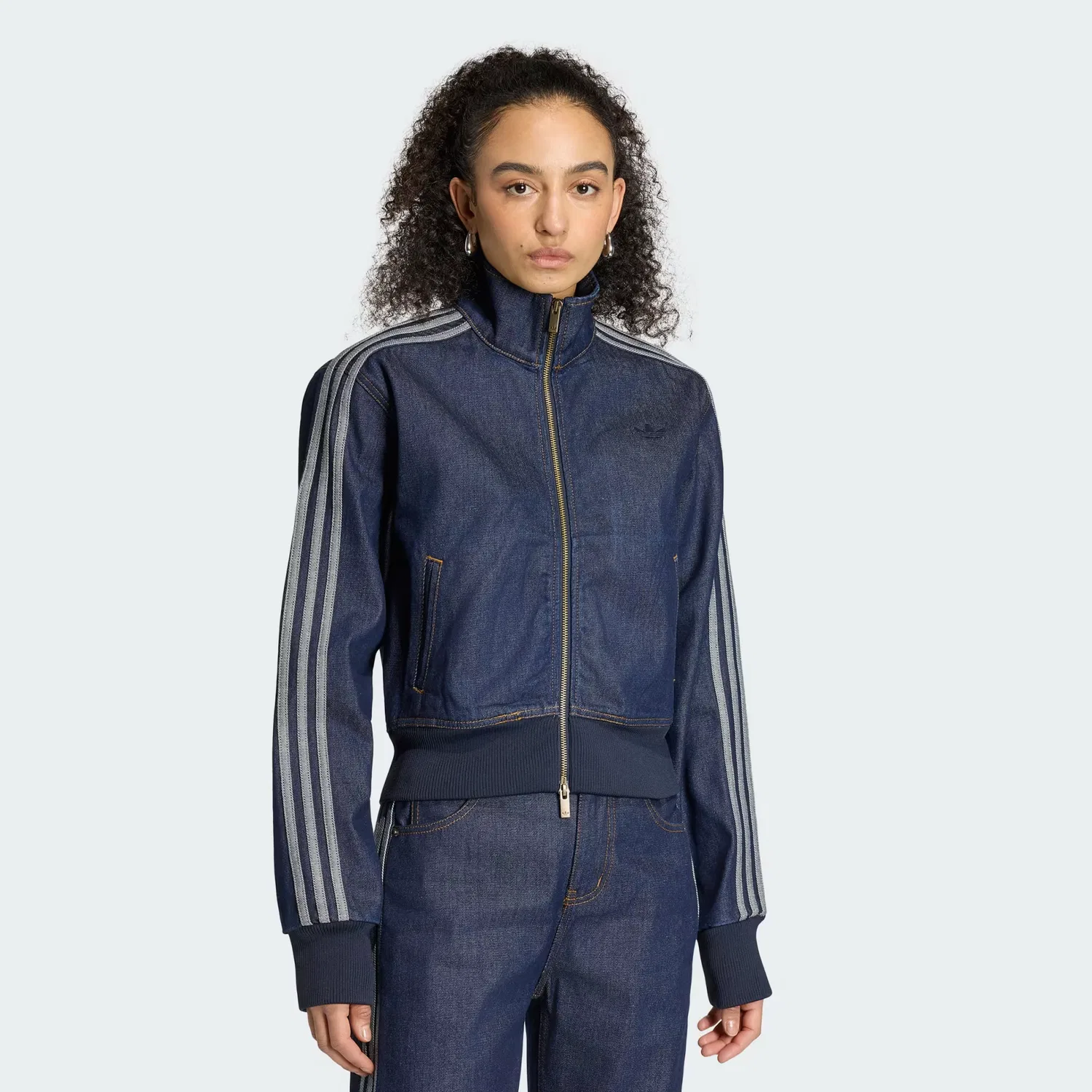 Женская джинсовая олимпийка с высоким воротом Firebird Adidas Originals, Indigo Denim