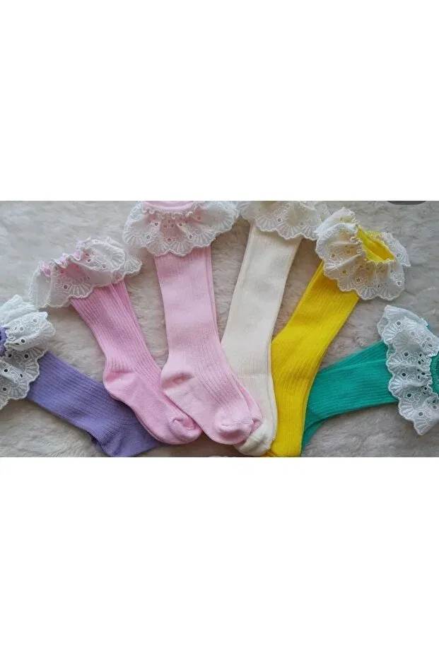 Детские носки для новорожденных ажурные набор 6 пар Özkardeşler Baby, Lilac Ecru Pink Yellow Light Pink Aqua Green