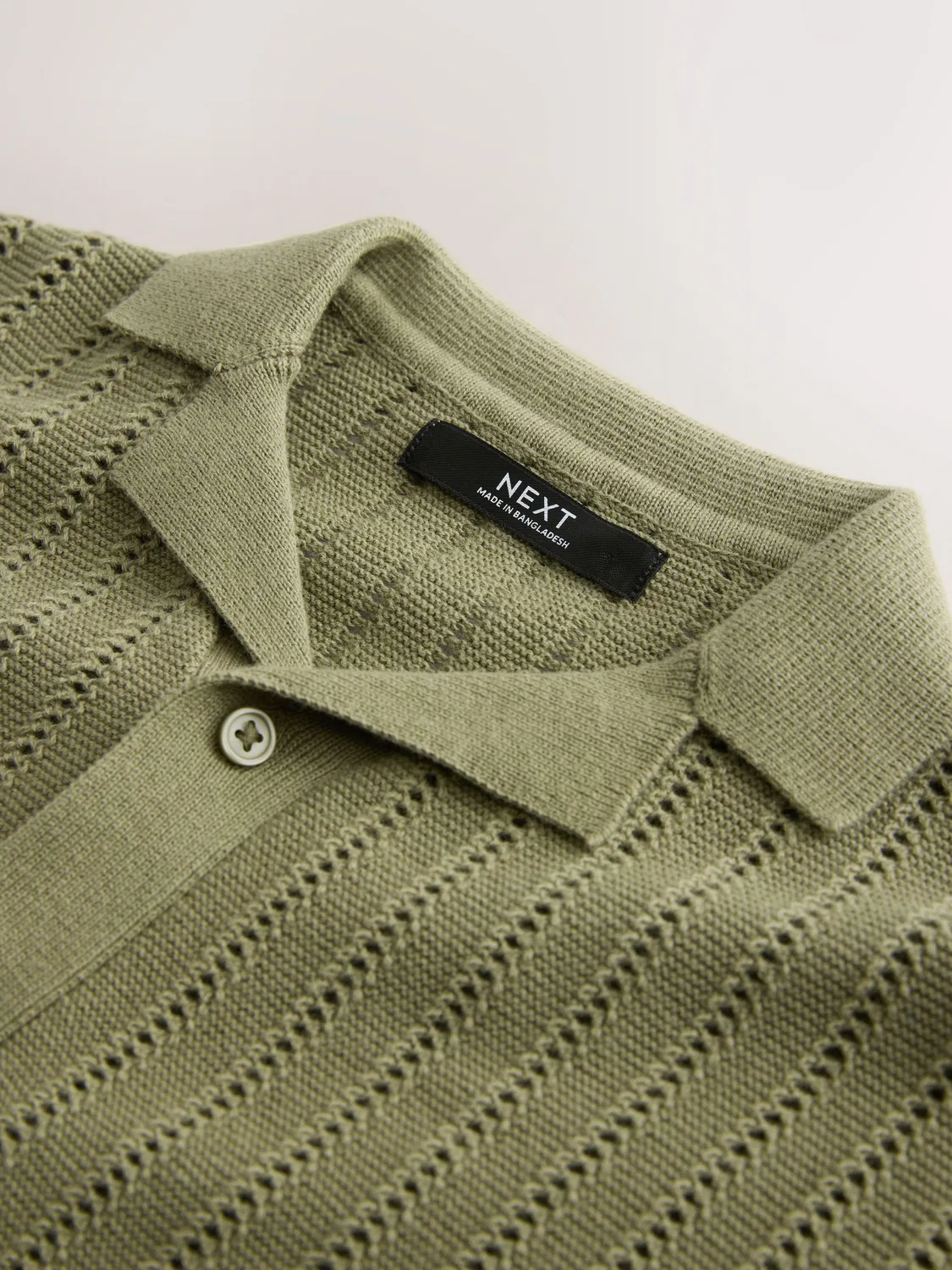 Поло из трикотажа с отложным воротником, текстурированное, Khaki Green Next — фото 4