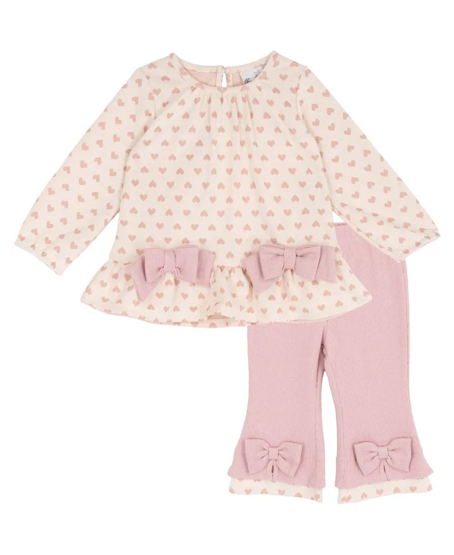 Комплект из топа с принтом и леггинсов с рюшами, модель Heart Print Rare Editions, Soft Ivory/Pink — фото 2