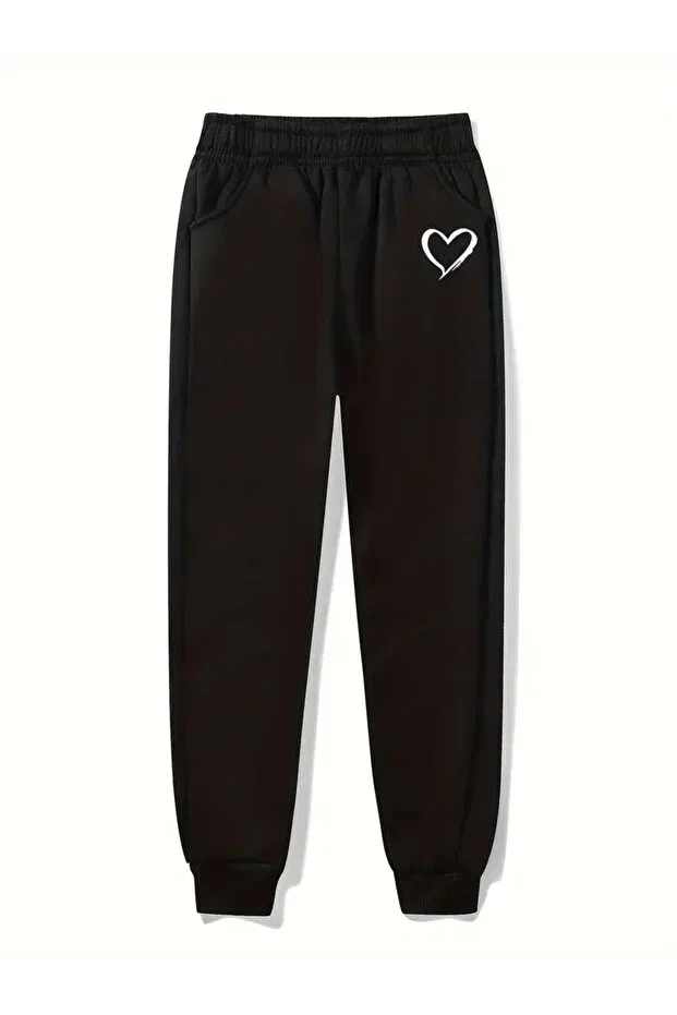 Детские спортивные штаны для девочек с принтом Heart Patterned Daxis Sportwear Company, Black