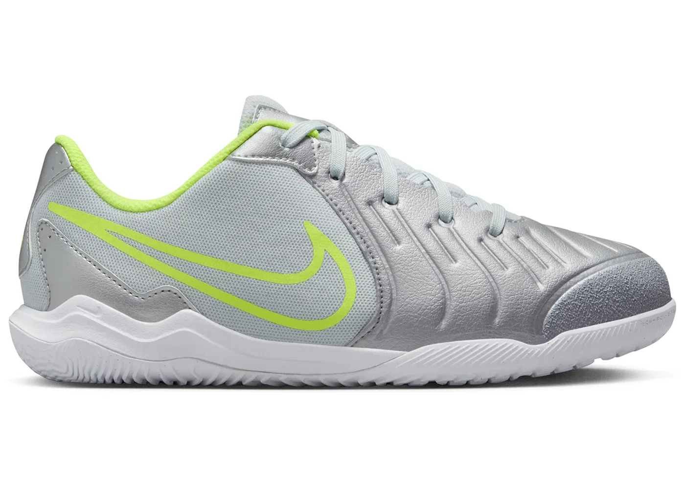 Детские бутсы Nike Tiempo Legend 10 Academy IC, Metallic Silver/Volt/Black