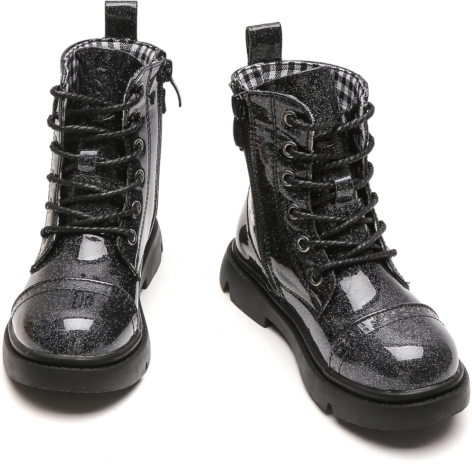 Детские ботинки с блестками на шнуровке DADAWEN, Black Glitter