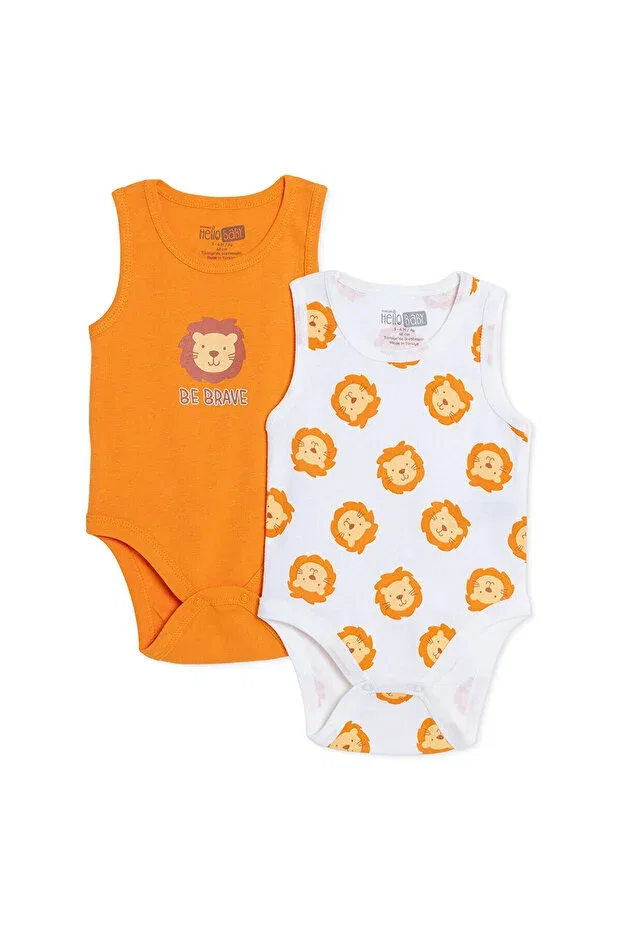 Детское боди-комбинезон для мальчиков с принтом 2-предметный Ebebek Hello Baby, Orange