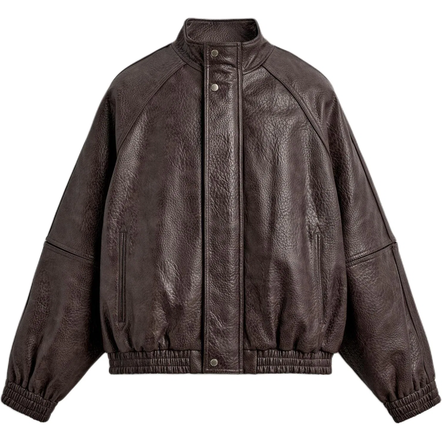 Мужская куртка из кожи с воротником-стойкой Dark Brown Yellow ZARA