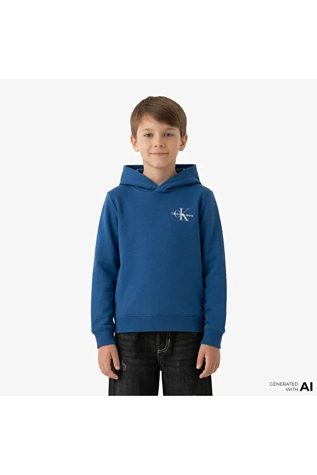 Детское худи с принтом Small Monogram Kids Calvin Klein, Blue