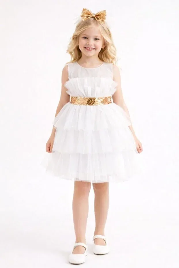 Детское вечернее платье для девочек без рукавов Girl'S evening dress Melis Çocuk, Ecru