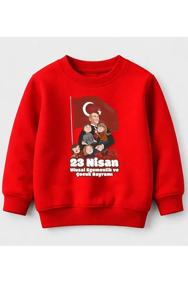 Детская толстовка для мальчиков с принтом Cotton April 23 Children Embracing Ataturk Efendioğlu Design, Red