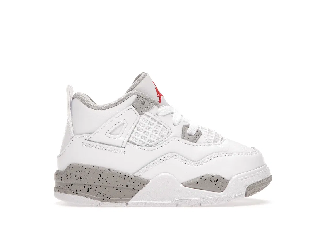 Детские кроссовки Lifestyle с белой замшевой кожей Jordan 4 Retro, White/Tech Grey-Black-Fire Red