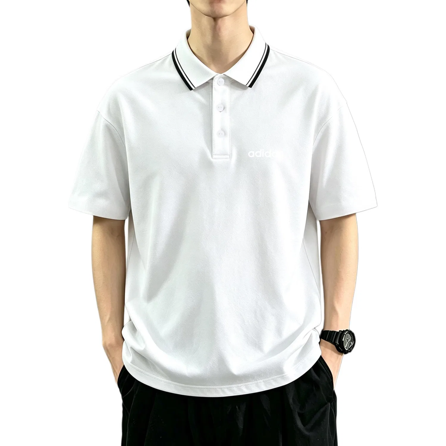 Мужская футболка-поло с классическим воротником Adidas, White/Classic Polo — фото 4