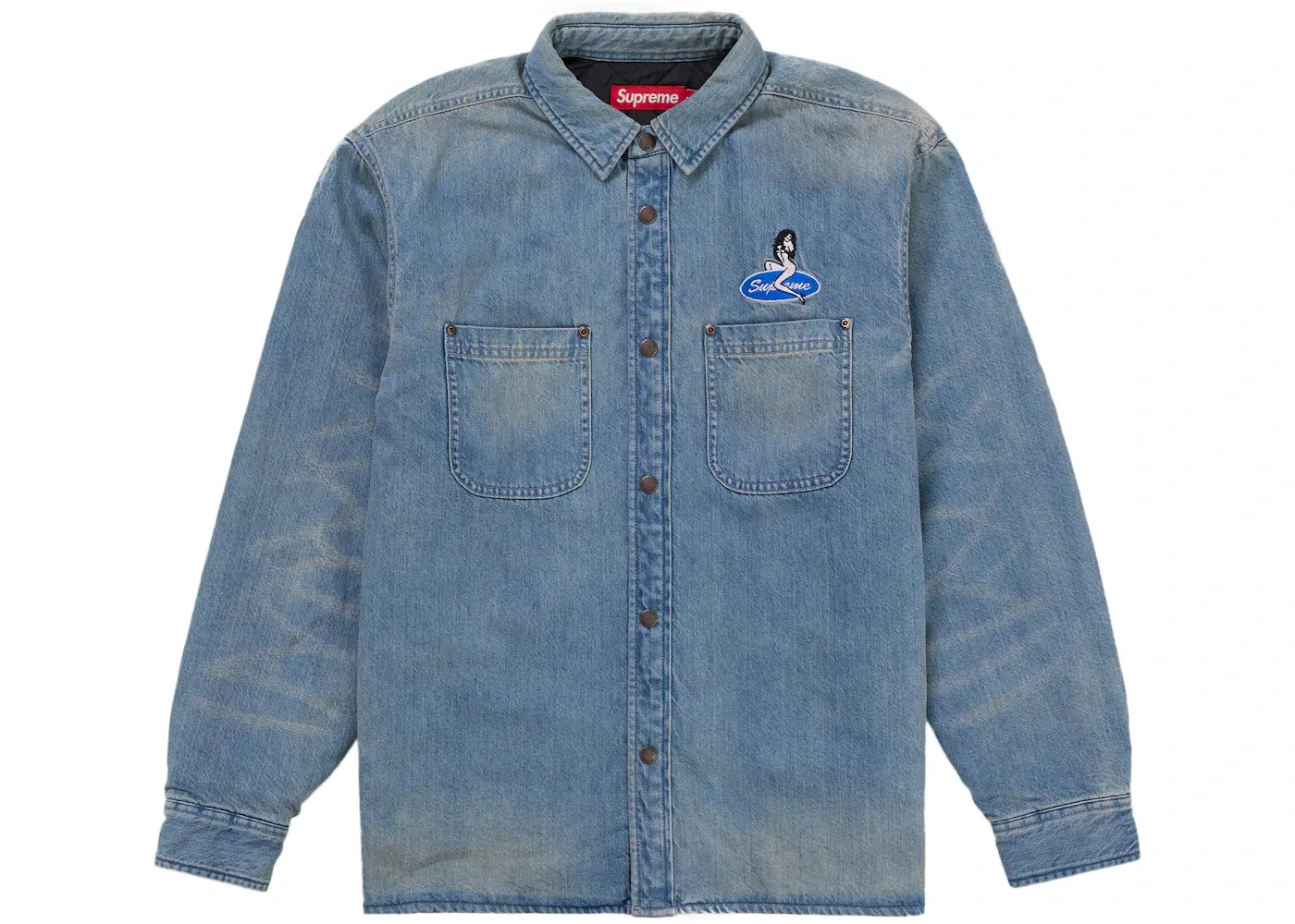 Мужская рубашка с принтом Supreme Quilted Lined Denim Snap Shirt (SS26), Blue