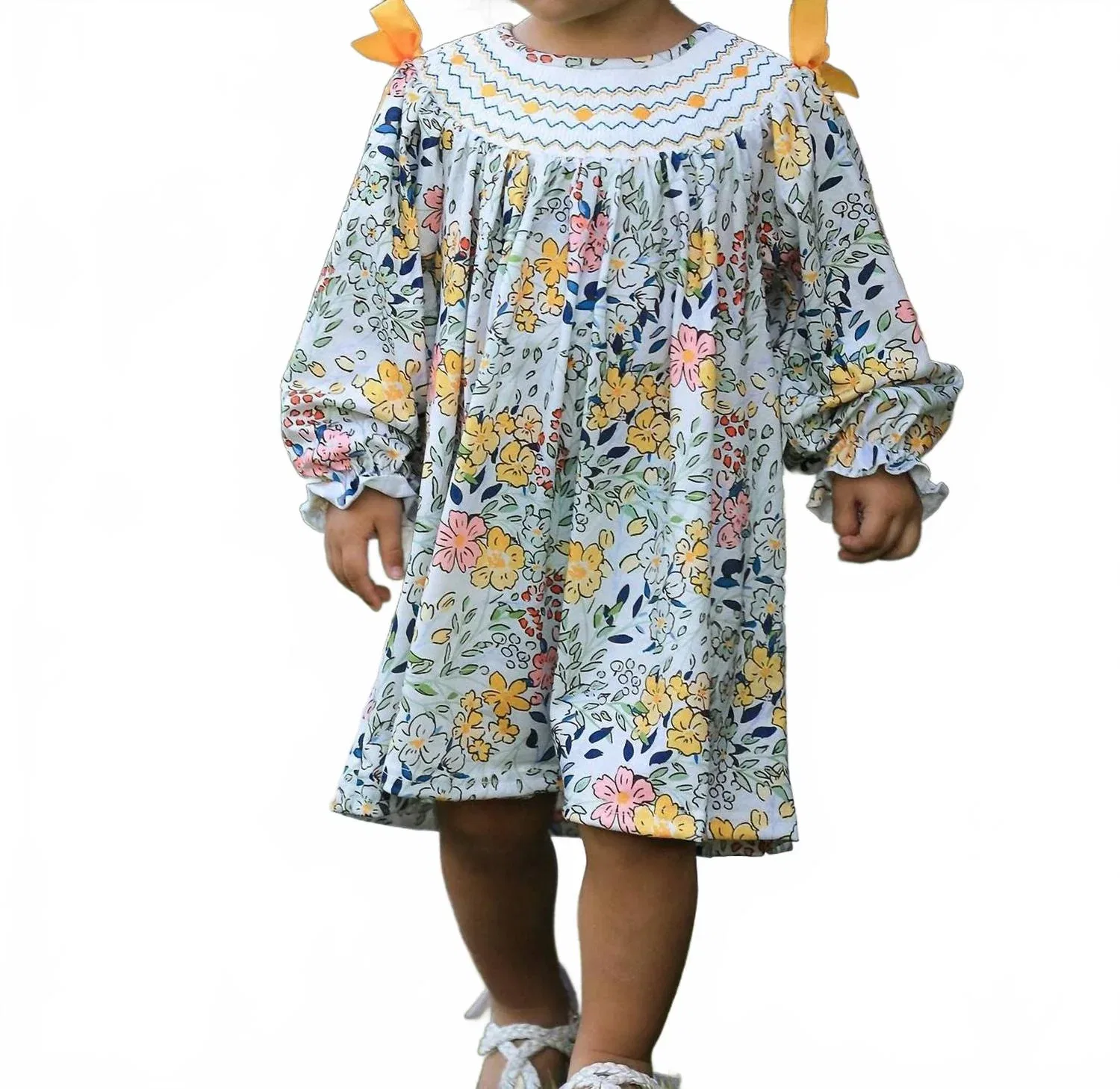 Детское платье для девочек с вышивкой и бантом Floral Leaf Rylee + Cru, Floral Leaf