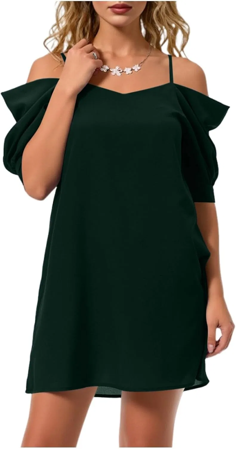 Женское плюс-сайт мини-платье офф-шолдер с коротким рукавом, Army Green — фото 2