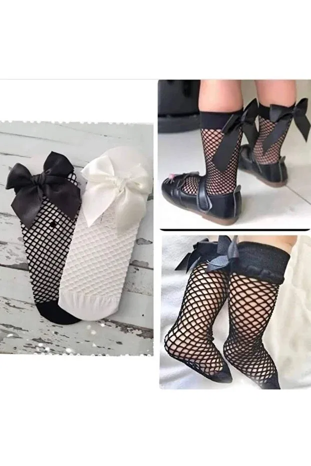 Детские носки для девочек с принтом Fishnet Eymwes, Black And White