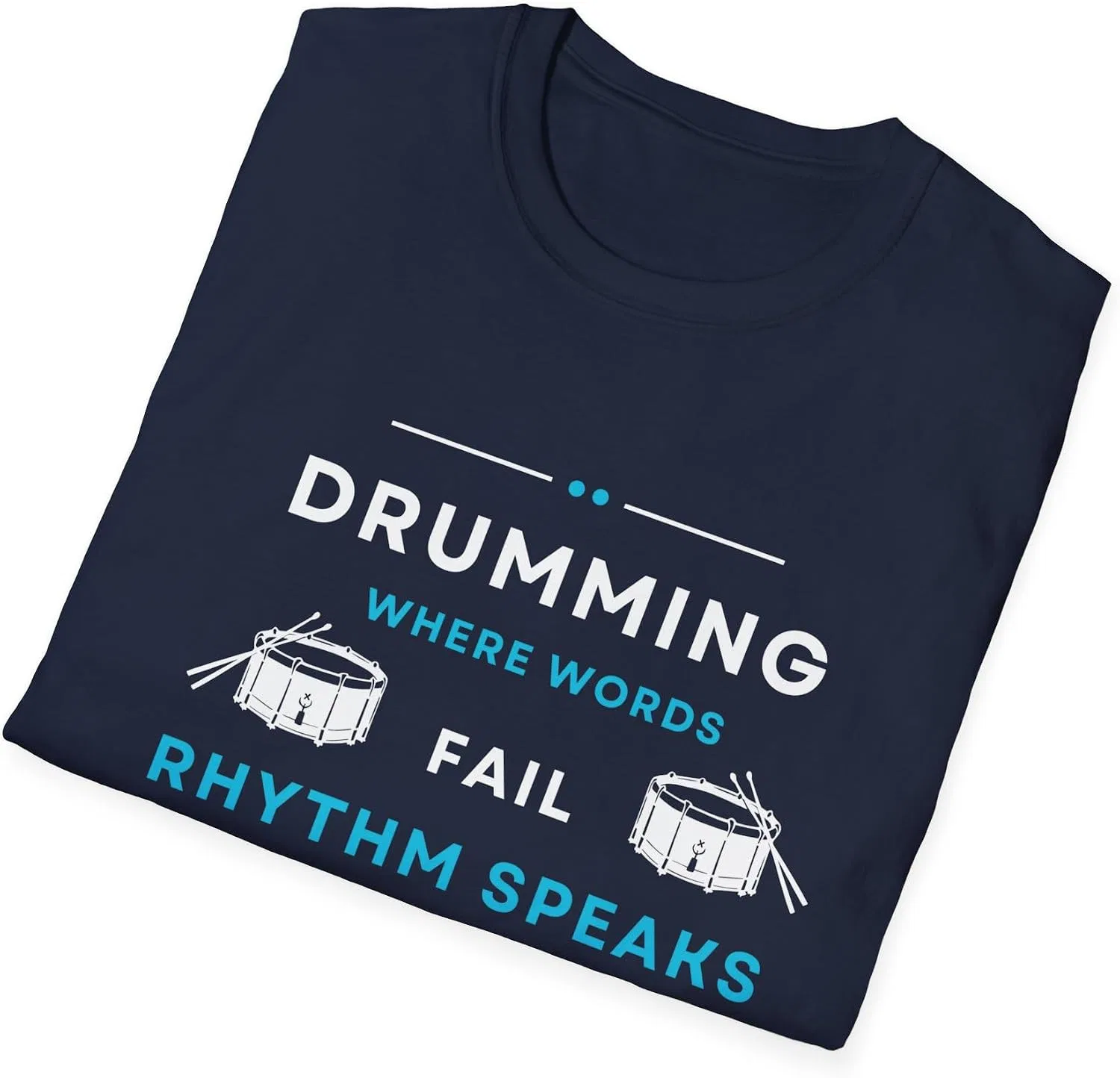 Футболка с принтом Drumming Where Words Fail Gildan, Navy — фото 2