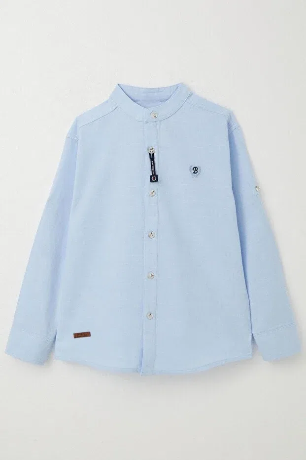 Детская рубашка для мальчиков с вышивкой Boy'S shirt with letter embroidery and buttons Breeze, Light Blue — фото 4