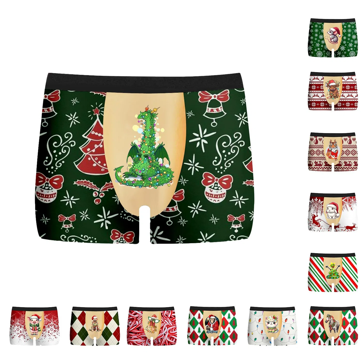 Мужские трусы-боксеры с принтом Christmas Tree, Large Sizes, 09 Verde