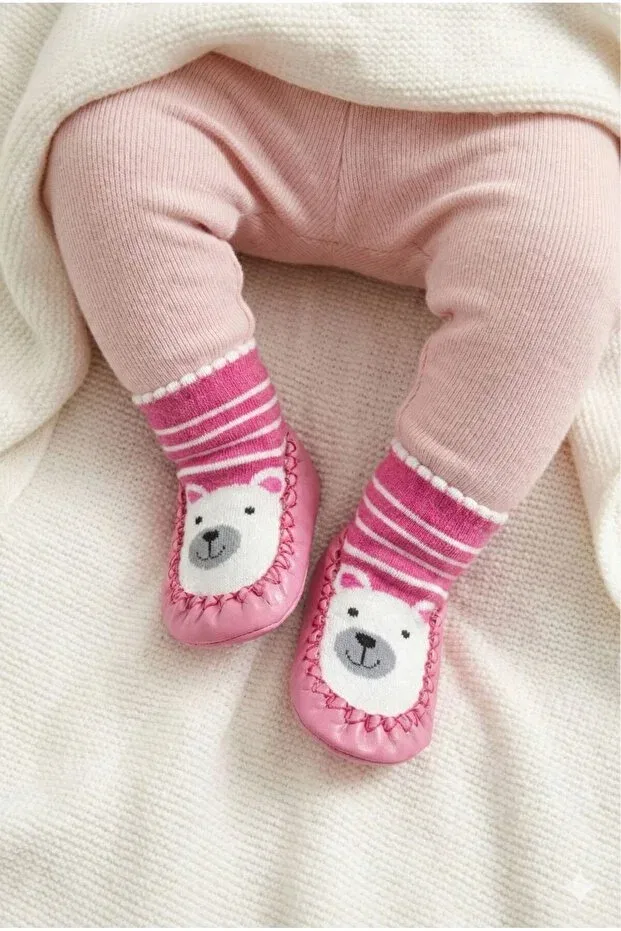 Детские носки-пинетки для новорожденных кожаные Basics Numix Baby Kids, Fuchsia