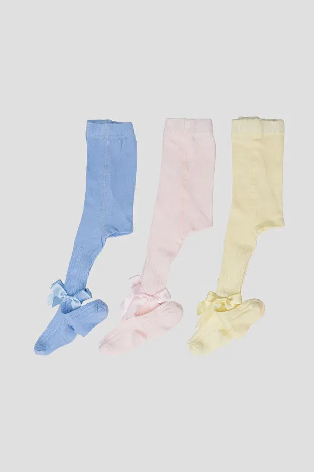 Детские колготки для девочек хлопковые комплект 3 шт Defne Baby, Yellow Blue Pink — фото 2