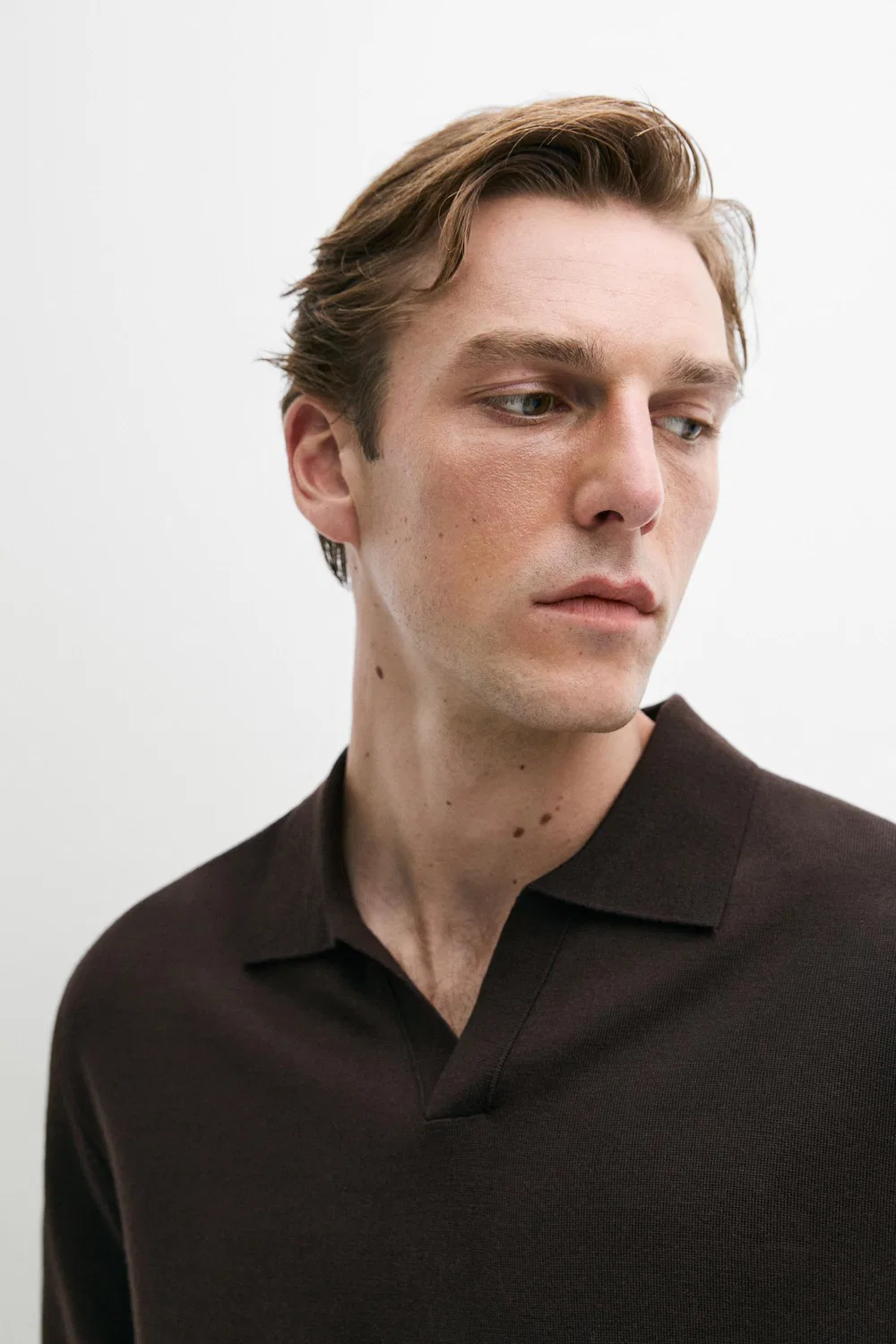 Поло рубашка Massimo Dutti, из шерстяной смеси, с коротким рукавом, коричневый — фото 4