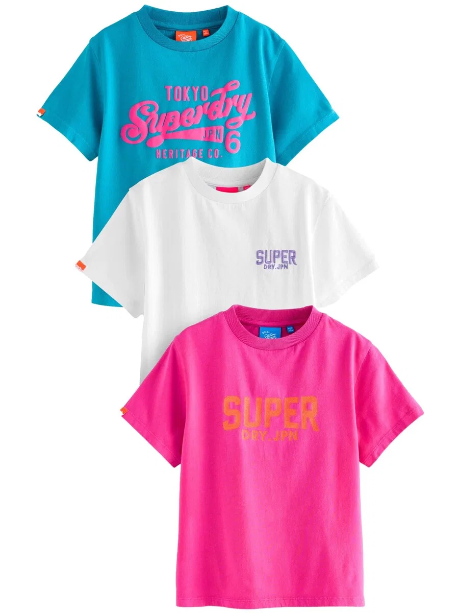 Спортивная футболка Superdry & Co в синем, розовом и белом цветах