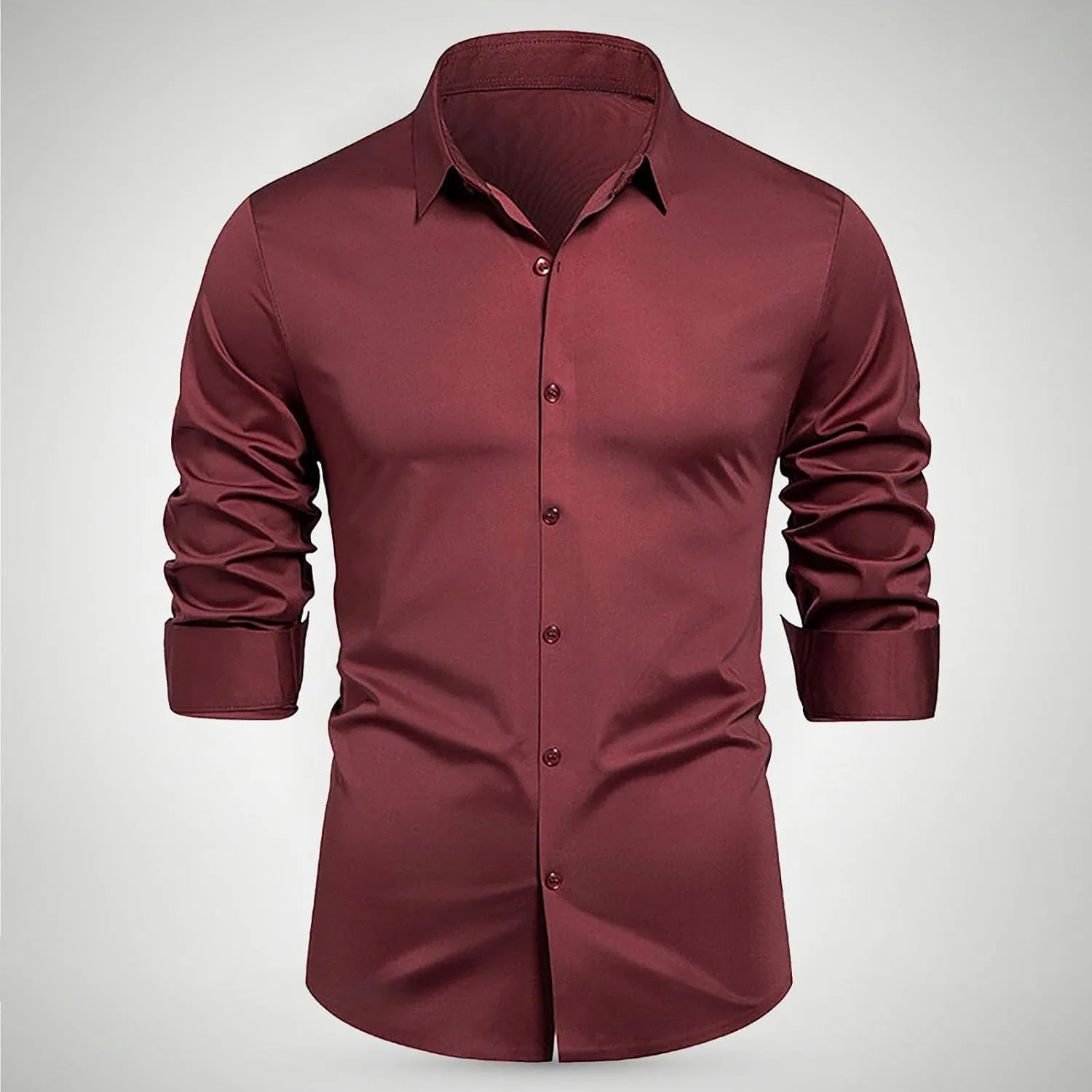 Мужская деловая рубашка с отложным воротником, Solid Color, Red — фото 2