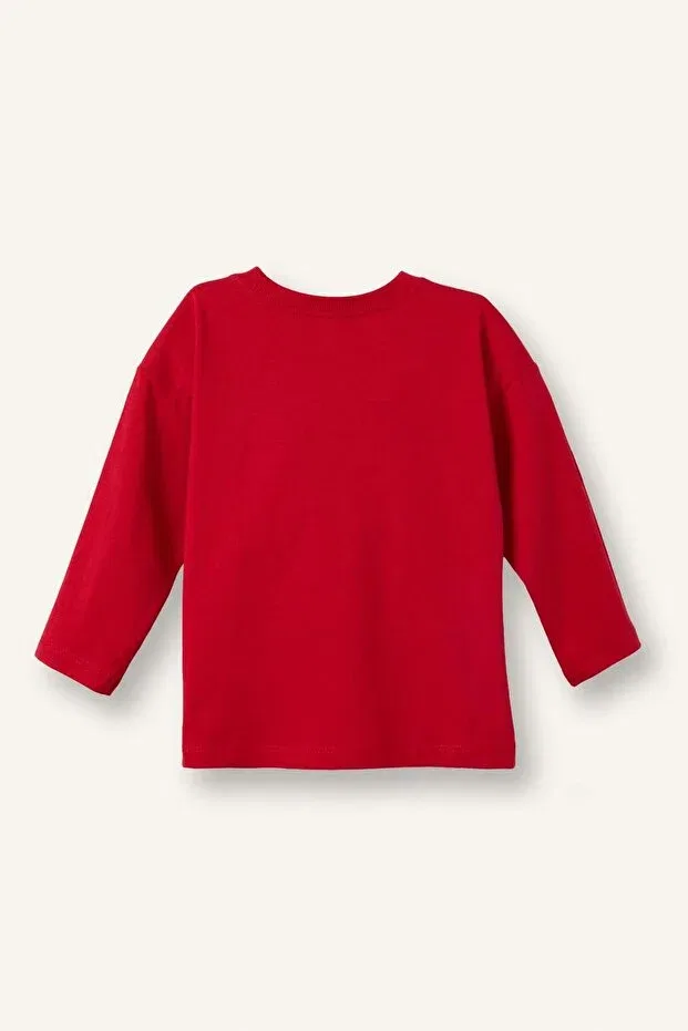 Детская футболка с принтом Oversize crew neck printed long sleeve red t-shirt baby boy i0137a526au Defacto, Red-Rd79 — фото 3