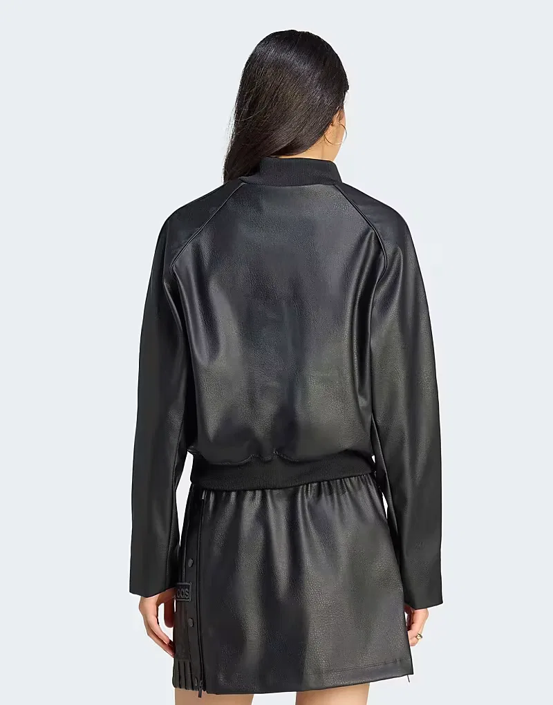 Спортивная куртка Adidas Originals Pleather sst в черно-бордовом цвете — фото 2