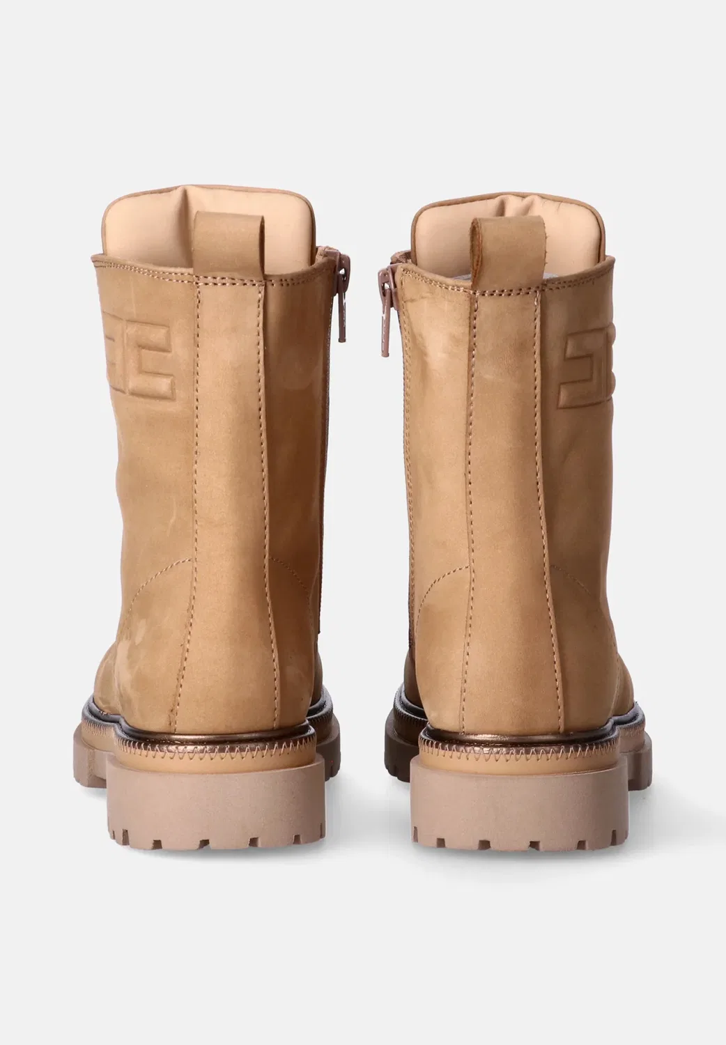 Anfibi da bambina con passalaccio dorato e logo Laterale - ботильоны на шнуровке Elisabetta Franchi La Mia Bambina, Beige — фото 3