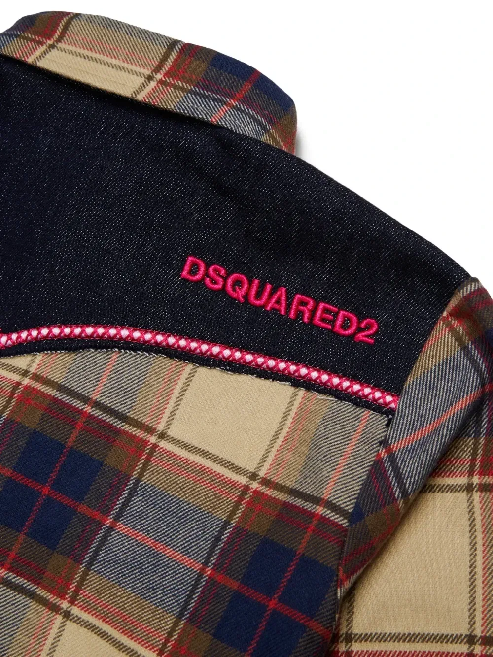 Клетчатая рубашка с вельветовым карманом Dsquared2 Kids, бежевый — фото 4