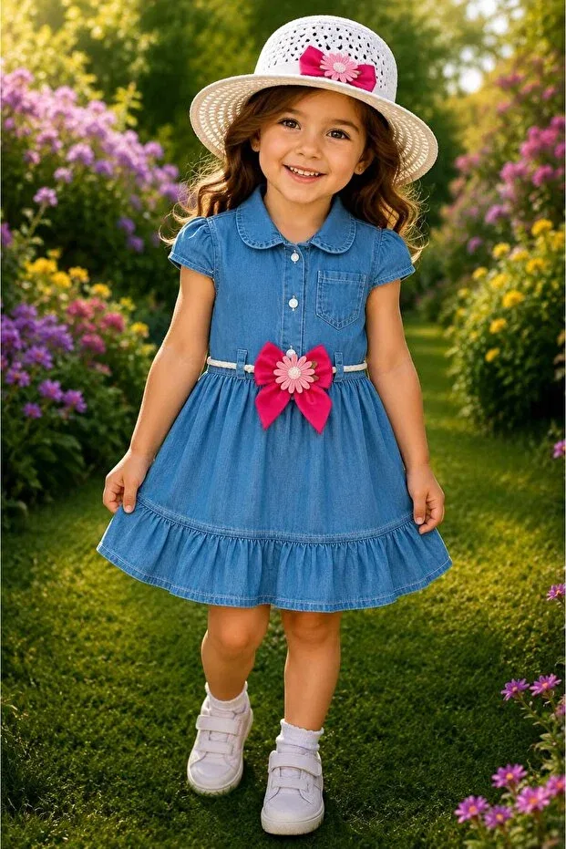 Детское джинсовое платье для девочек с бантом Kozadankids, Blue — фото 2