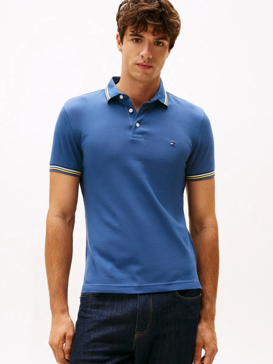 Рубашка TOMMY HILFIGER 'Slim Fit Tipped' синего цвета — фото 3