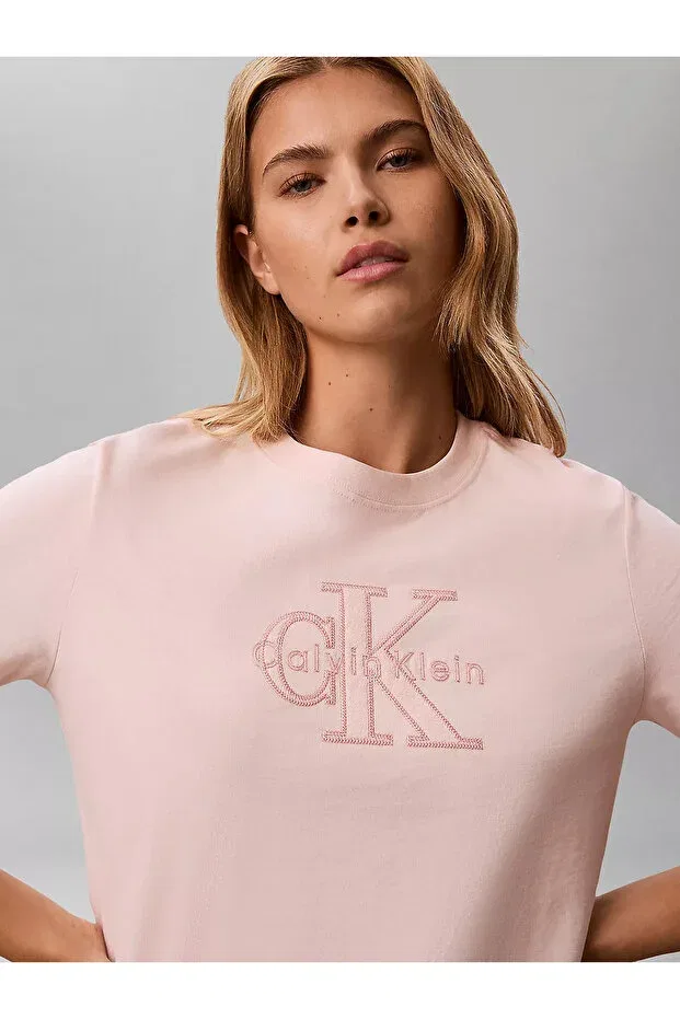 Женская хлопковая футболка с принтом Calvin Klein, Pink — фото 3
