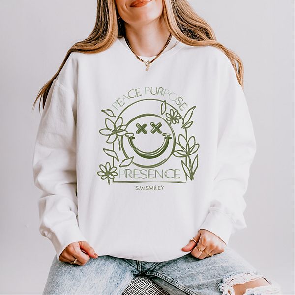 

SWSmiley peace purpose presence - женский легкий свитшот garment dyed Simply Sage Market, White, Белый, SWSmiley peace purpose presence - женский легкий свитшот garment dyed Simply Sage Market, White